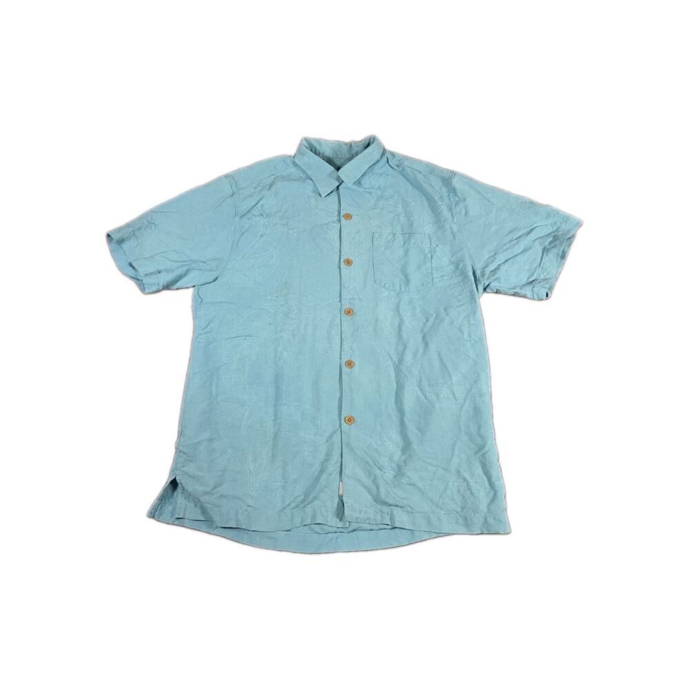 Tommy Bahama Button Up Shirt Mens Size M Aqua 100% Silk Short Sleeve Hawaiian C4
